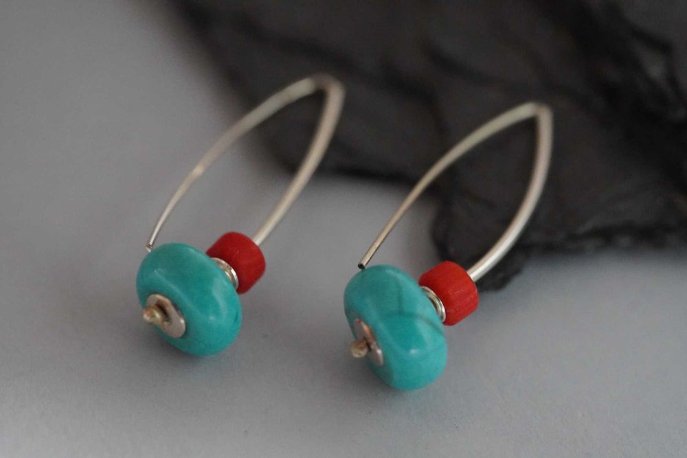 Kolczyki z koralem i turkusem – ze srebra 925