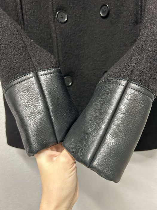 Пальто Sandro M вовна шерсть чоловіче шкіра