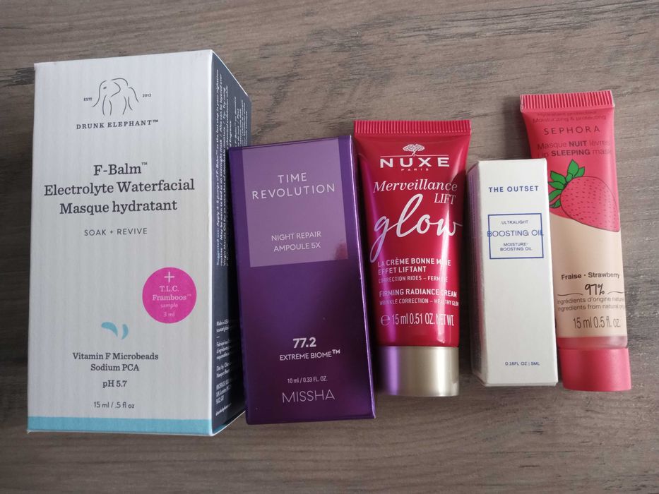 Zestaw do twarzy Nuxe, Missha, Sephora, Drunk Elephant, The Outset