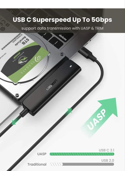 Кабель-адаптер UGREEN SATA-USB C для 2,5-дюймового SSD