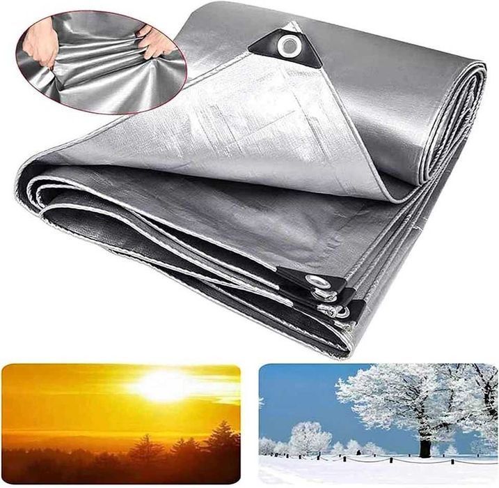 Mocna gruba plandeka srebrna 5x5m wodoodporna okute rogi 120g/m2