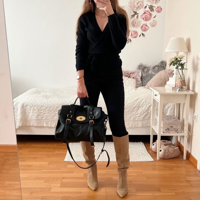 Czarna skórzana torebka + długi pasek Massimo Dutti moliera2 logowana