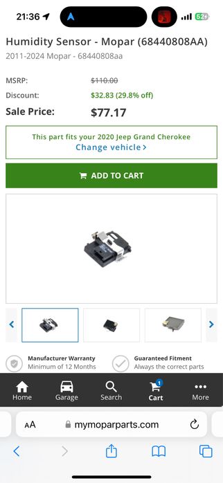 Датчик вологості - Mopar 68440808AA (оригінал). Jeep/Chrysler/Dodge