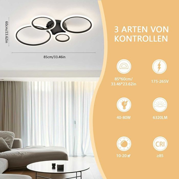 Lampa sufitowa LED, ściemniana, 40 W-80 W