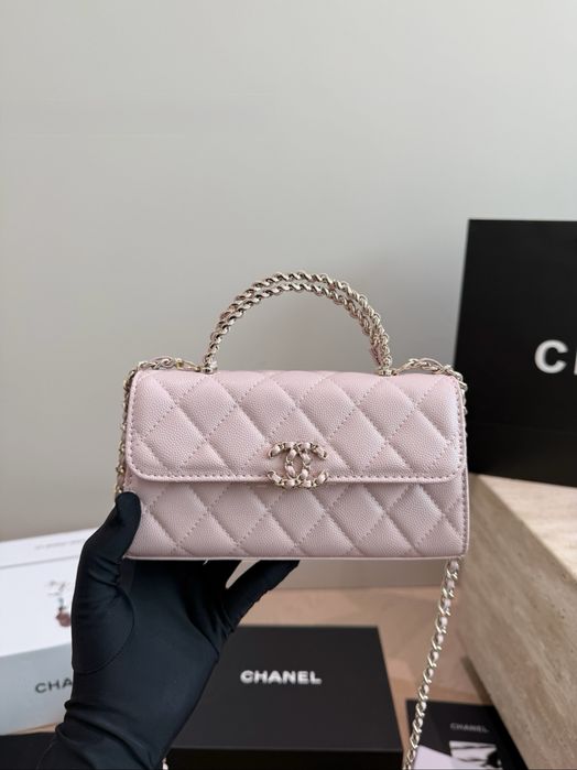 Сумка Chanel Mini Flap Top Handle Bag Caviar Leather рожева, бордова, чорна