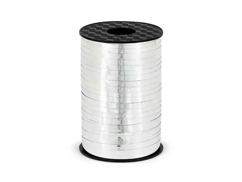 Wstążka plastikowa srebrna 5mmx225m. PartyDeco. Nowy Produkt