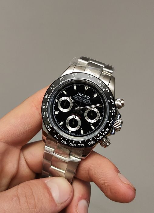 Seiko MOD Daytona Czarny Oyster Nowy Custom Personalizowany Zegarek Męski MEN Chronograf