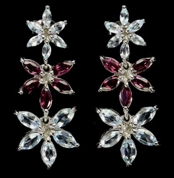 Серьги с родолит Гранатами и Топазами