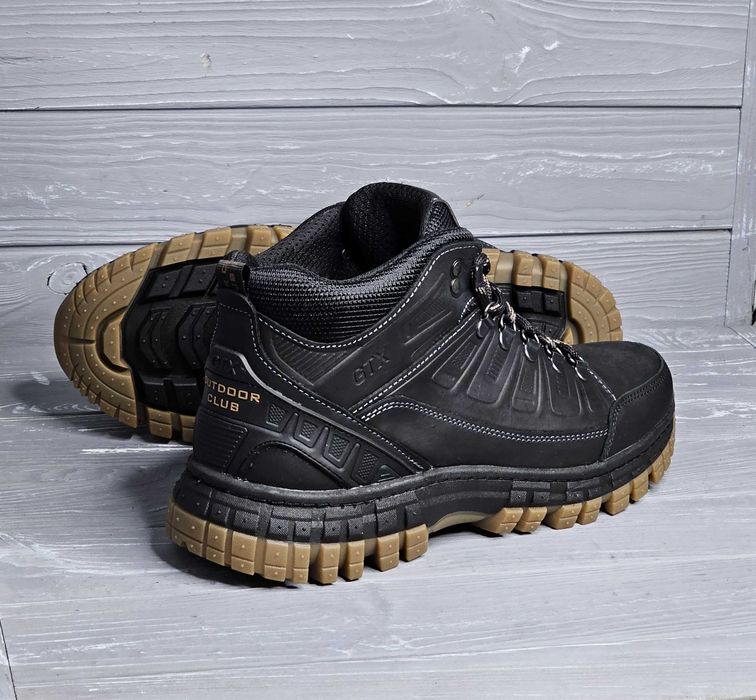 Мужские кожаные черные коричневые зимние прошитые ботинки / кроссовки!