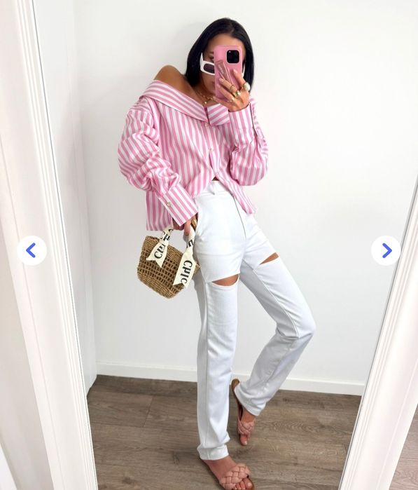 Spodnie biały jeans z rozcięciem LaMilla L