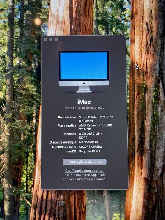 "iMac 27'' Retina 5K (2020) — i7 8 Núcleos, SSD/Flash, 5500 XT 8GB"