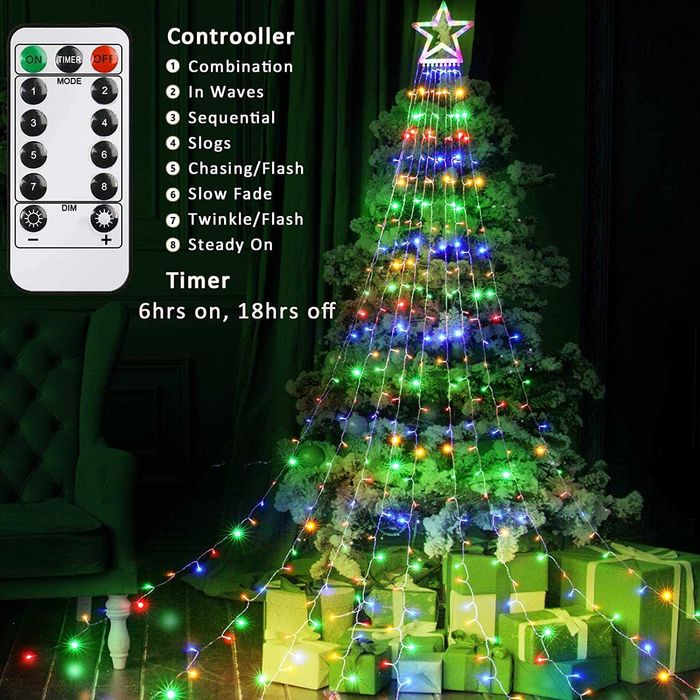 Cortina de luzes de Natal, 317 LED, novo