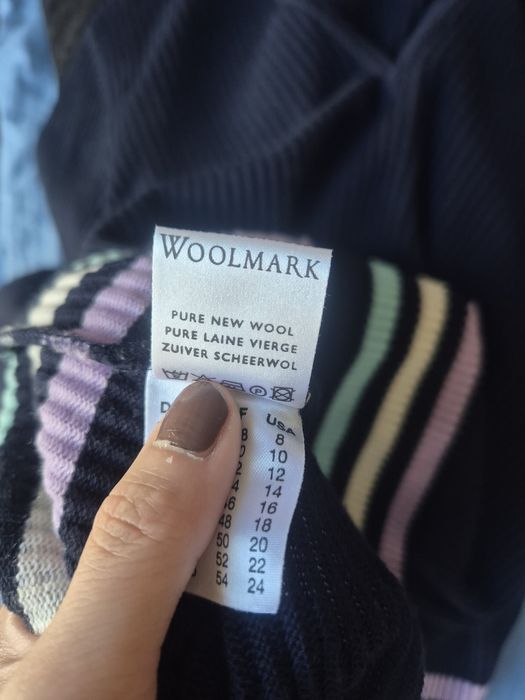 Sweter granatowy wełniany pure wool jesienny autumn Woolmark 42/XL