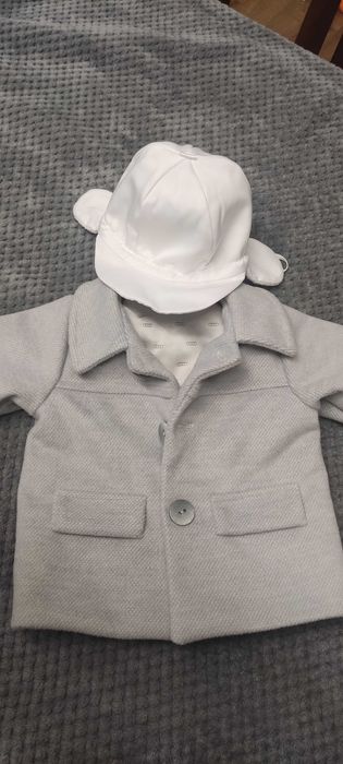 Elegancki płaszczyk do chrztu dla chłopca + czapeczka