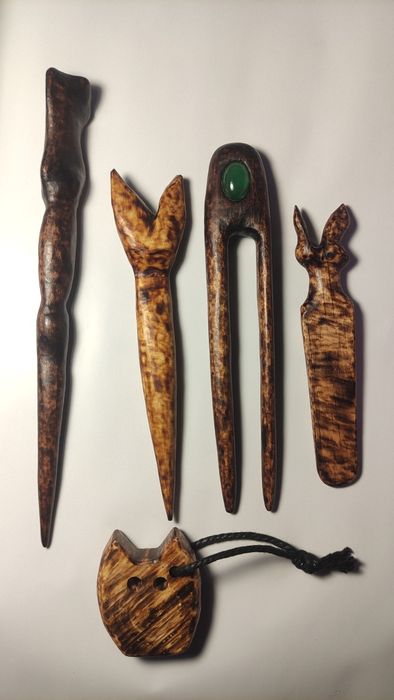 Дерев'яні шпильки, заколки,  закладка для книг, брелок котик, ручна ро