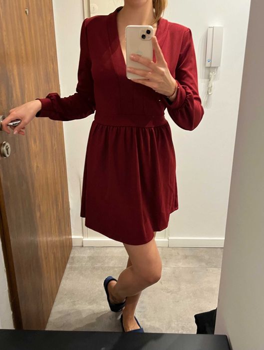 Czerwona kobieca sukienka grubszy materiał burgundowa nowa!