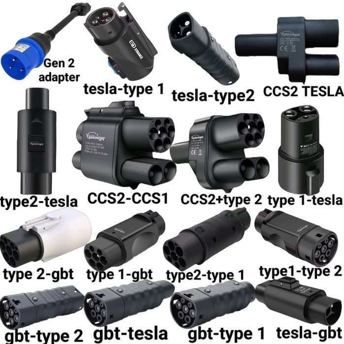 Перехідник TYPE 1 CCS2 TYPE 2 TESLA GBT CCS1  NACS переходник зарядка guwieyg adapter ККС2 Feyree GBT DC  Тесла накс 500А 7квт 32А 500квт хвіст блоку