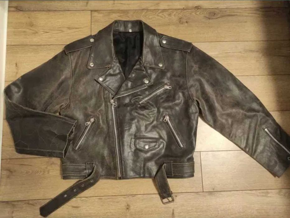 Redford XL 50 шкіряна чоловіча байкерська косуха куртка вінтажна сіра