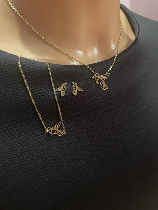 Śliczny komplet bizuterii z kolibrami