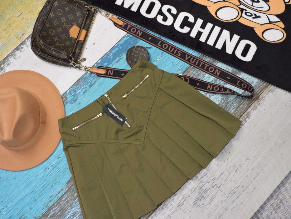 PrettyLittleThing Nowa spódniczka zakładki khaki zamki 36