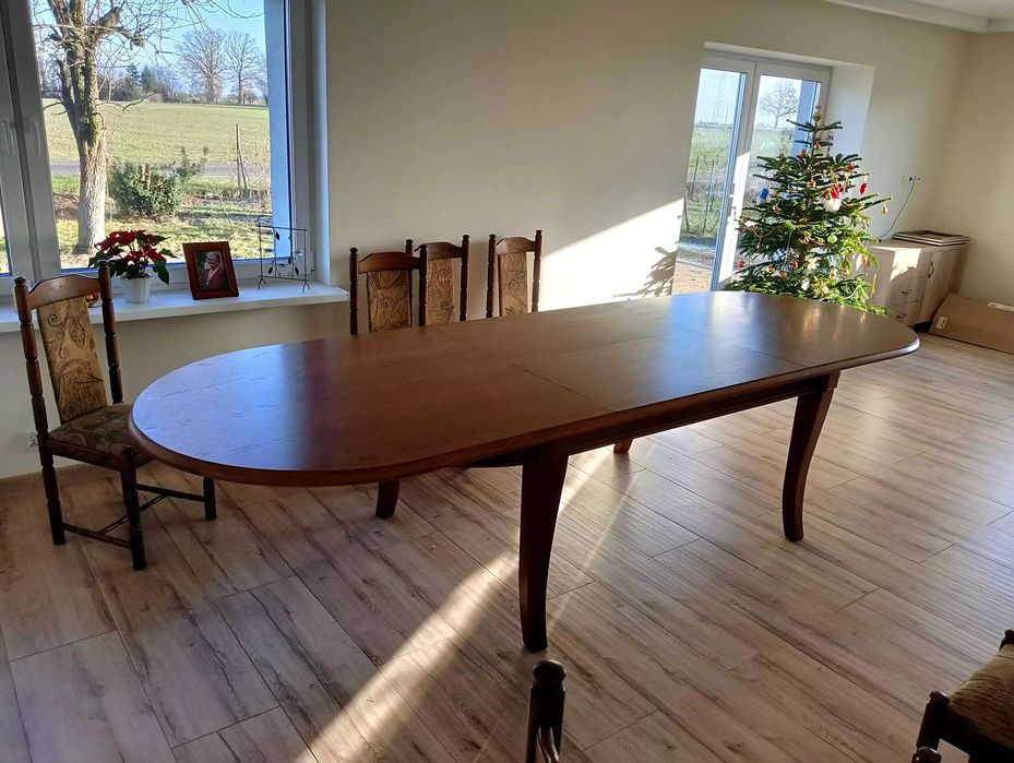 Stół rozkładany dębowy + 10 krzeseł
