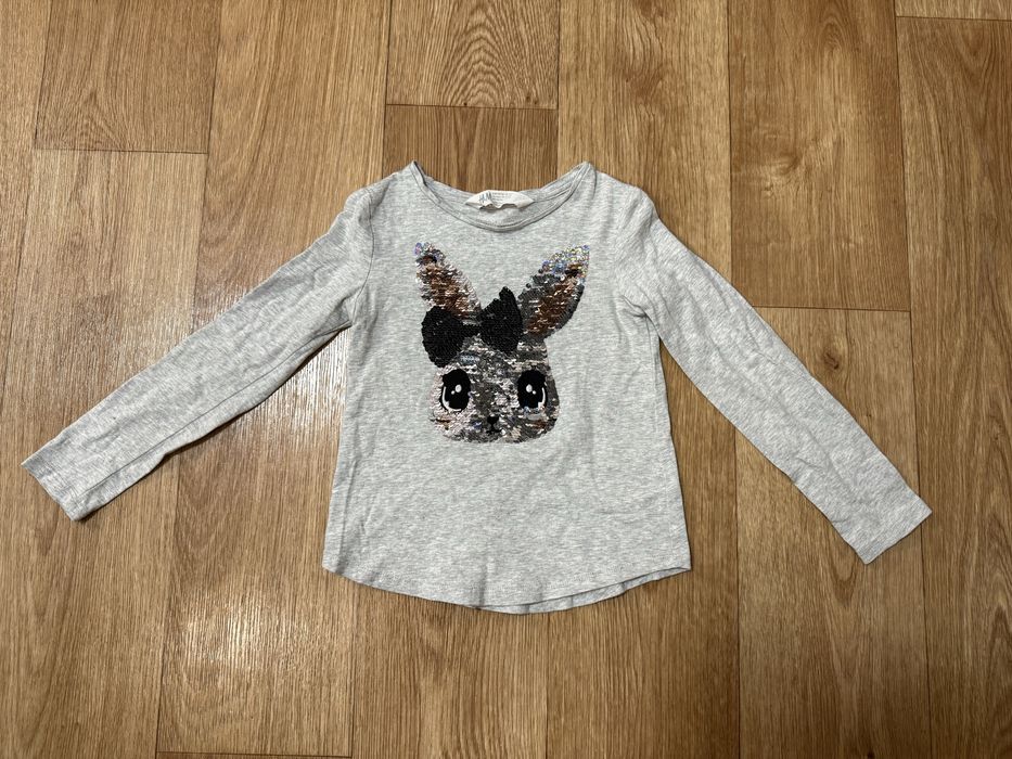Лонгслив, кофта H&M Зайчик паетки 4-6Y 110-116 см.