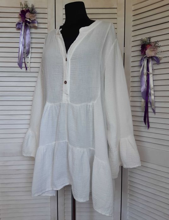 Платье мини, туника из муслина, оверсайз италия