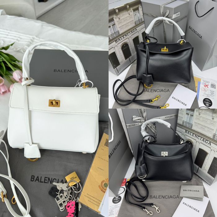 Сумка Balenciaga Rodeo біла, чорна | золота та срібна фурнітура