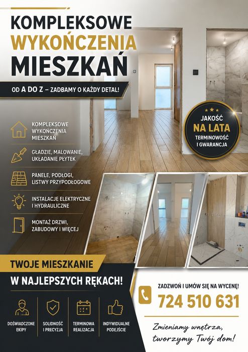 Kompleksowe wykończenia mieszkań / wykończenia łazienek