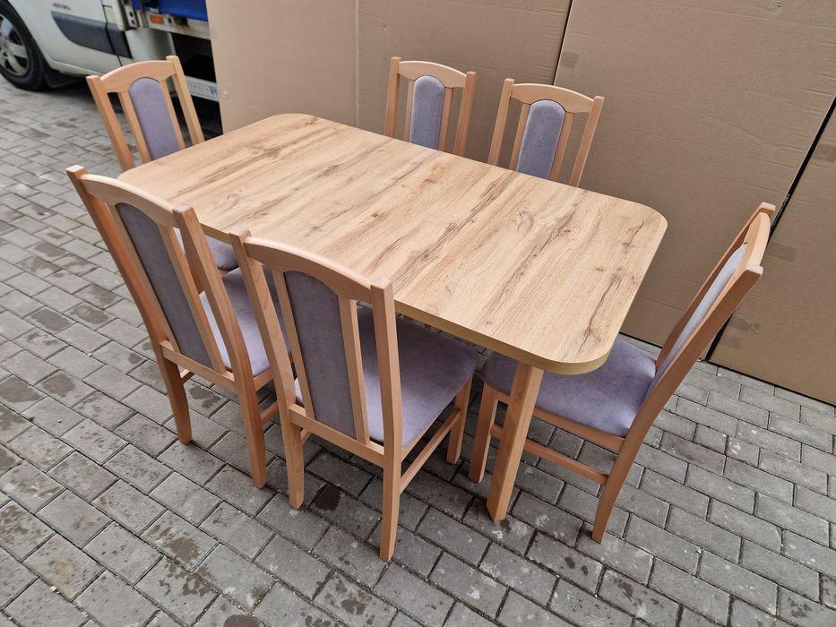 Stół 80x140/180 + 6 krzeseł, buk/wotan + szary, OD RĘKI