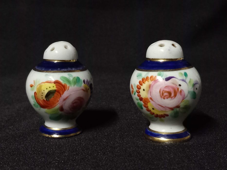 Porcelana Europeia - Saleiro e pimenteiro pintados à mão