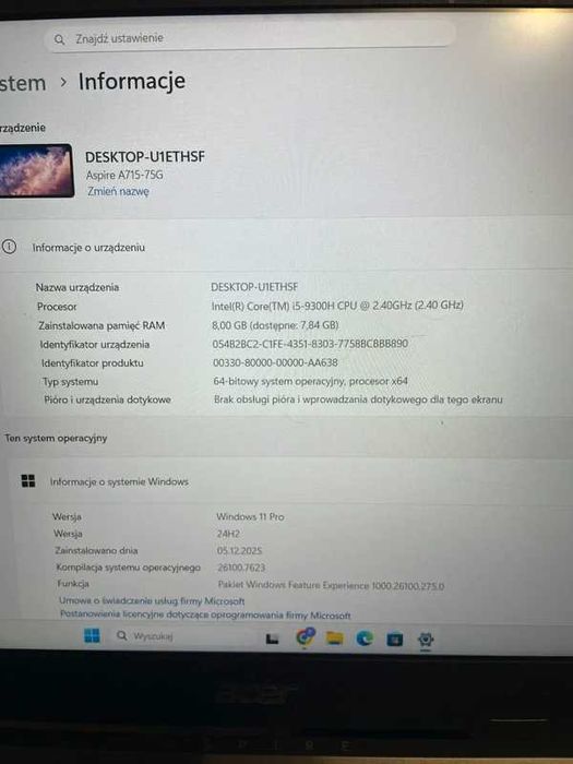 Acer Aspire 7 15,6" GTX 1650 Intel i5-9gen | 8gb | 256gb SSD | Win 11