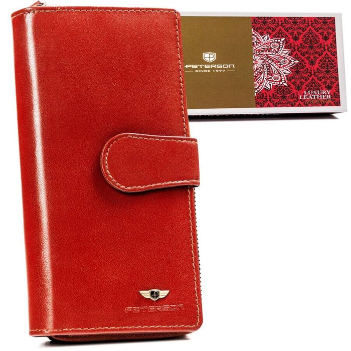 duży, skórzany portfel damski na zamek i zatrzask - peterson