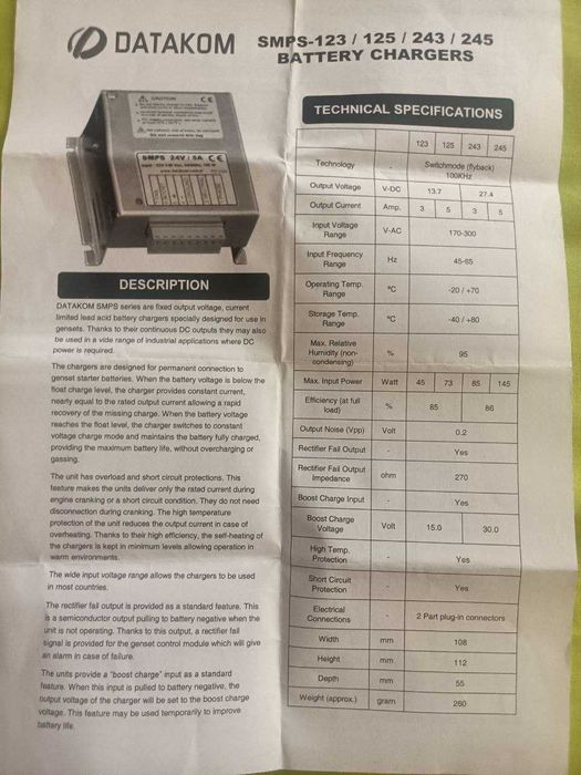 Зарядное устройство для аккумулятора DATAKOM BC-245-M 24 В 5 A