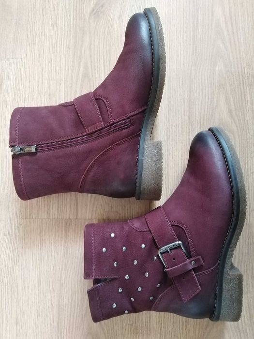 LASOCKI NOWE bordowe botki kozaki zimowe ćwieki skóra skórzane 36 23cm