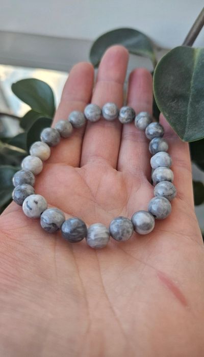 Piękna Bransoletka z jaspisu napowegd (Map Stone) 8mm