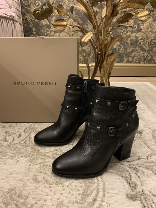 Bruno Premi skórzane botki na obcasie włoskie z ćwiekami ćwieki skóra