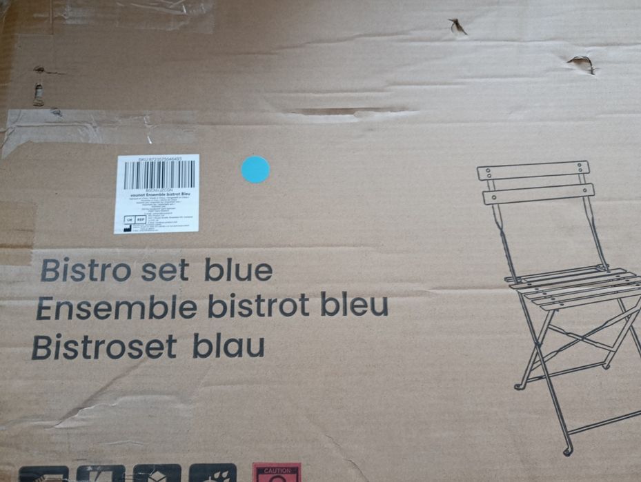Zestaw bistro ogrodowy 3w1 niebieski – stół + 2 krzesła składane NOWY