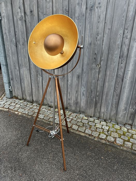 Lampa podłogowa reflektor na trójnogu miedź/złoto design