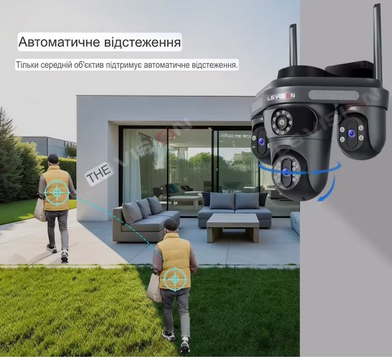 Поворотная тройная 15Мп WiFi камера с ночным видинием, автослежением