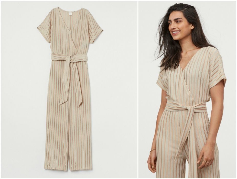 Комбинезон женский Crêpe jumpsuit H&M р-р М/44 бежевый с золотистым