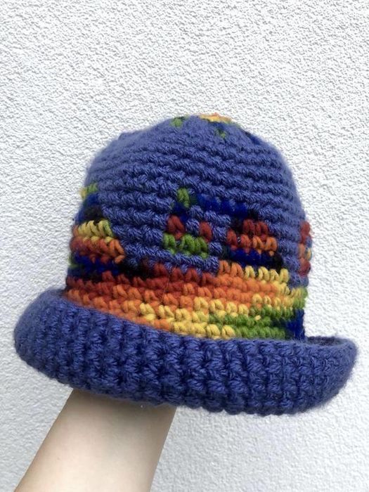 Шерстяная винтажная вязанная шапка панама ручной работы stussy