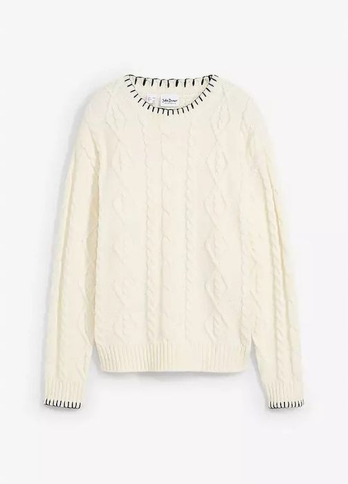 B.P.C sweter śmietankowy z czarną nitką z wełną 44/46.