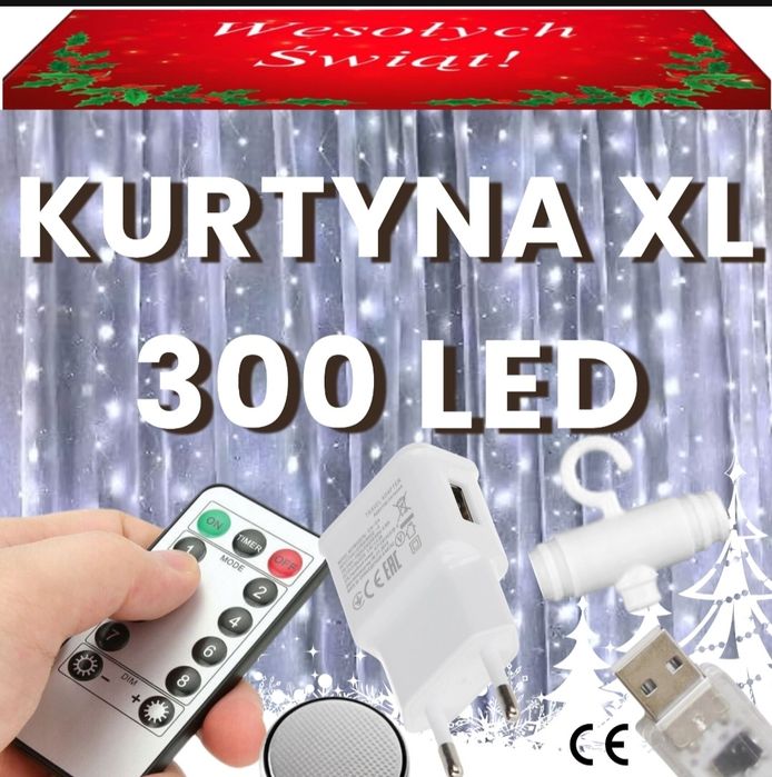 Kurtyna świetlna 300 led lampki. Świąteczna girlanda XL