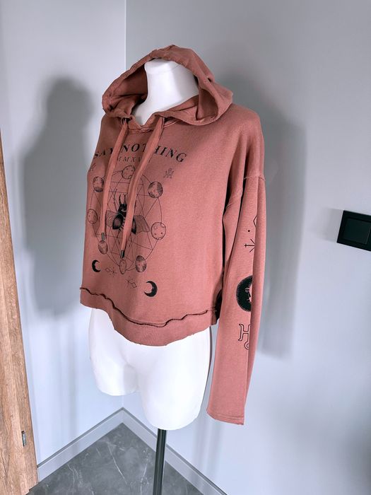 H&M stylizowana bluza z kapturem brudny róż rozm. S