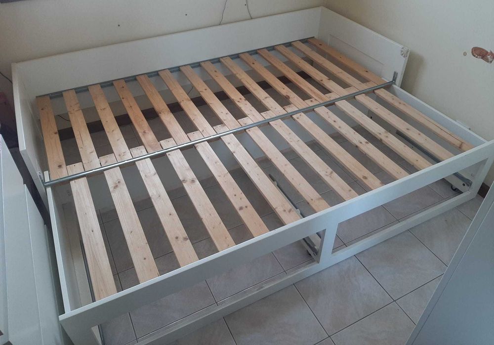 Cama individual/dupla, com 2 gavetas, color branco, 80x200 cm