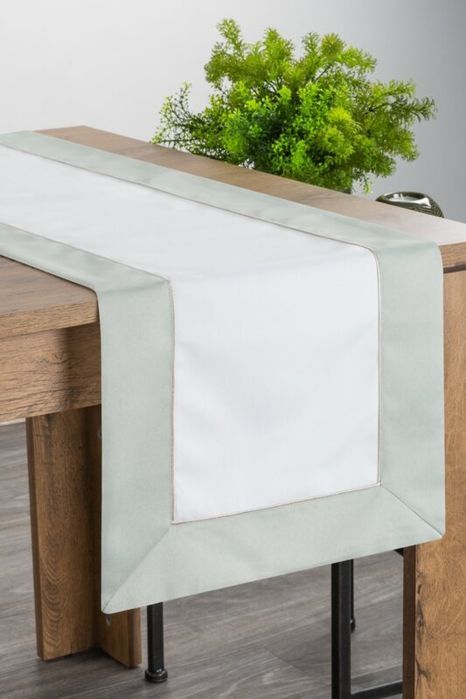 Obrus bieżnik 40x180 Sylvia naturalny oliwkowa lamówka
