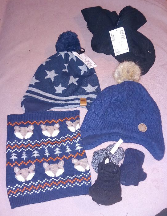 Czapka czapki 86 92 cm komplet komin rękawiczki dla chłopca hm