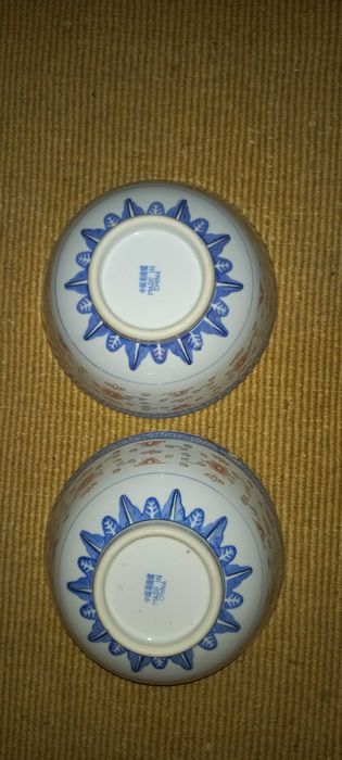 Par de Taças / Tigelas Chinesas Antigas "Casca de Arroz" – Dragão Azul