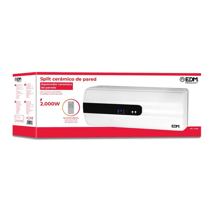 Aquecedor Cerâmico de Parede (Split) EDM 2000W c/ Comando